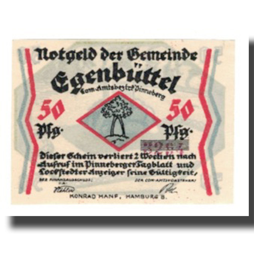 Geldschein, Deutschland, Egenbüttel Gemeinde, 50 Pfennig, Pierre Tombale, 1921