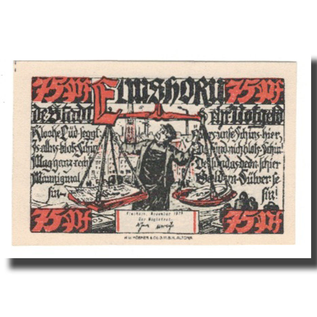 Banknote, Germany, Elmshorn Stadt, 75 Pfennig, Journaux, 1921 (1922), AU(55-58)