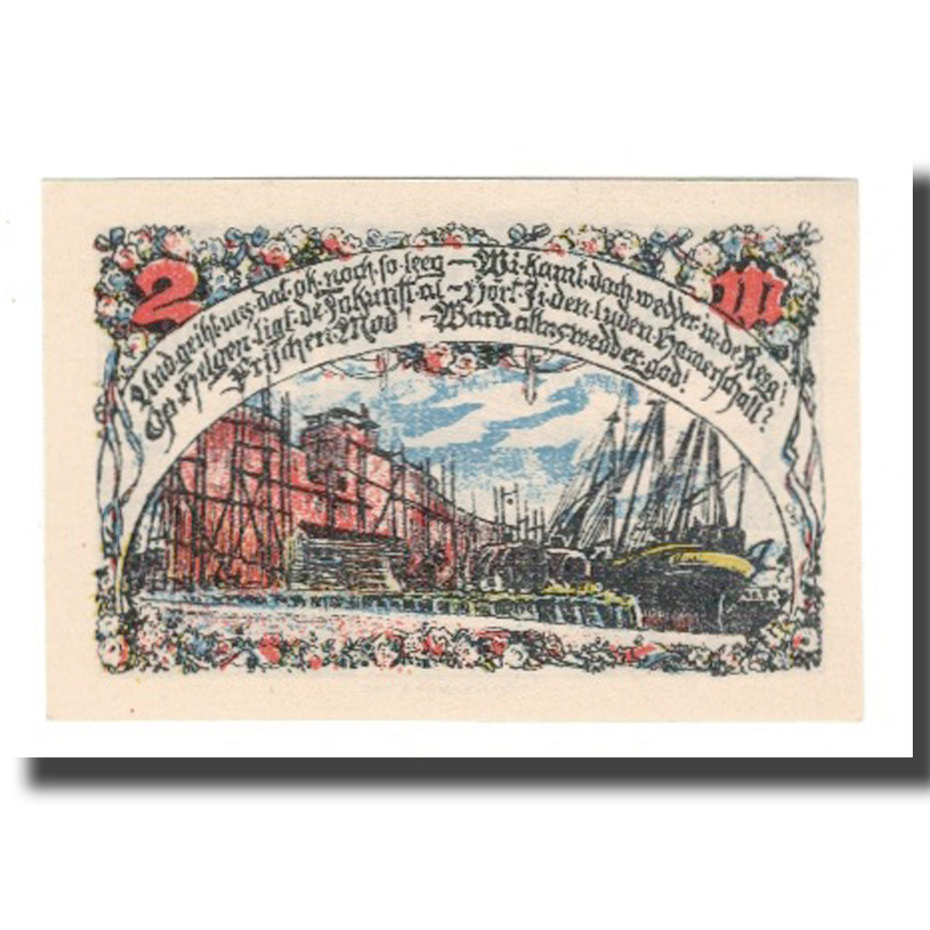 Banknote, Germany, Elmshorn Stadt, 2 Mark, Bateaux, 1921 (1922), AU(55-58)