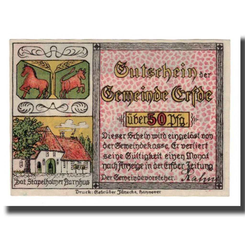 Banknote, Germany, Erfde Gemeinde, 50 Pfennig, personnage, undated (1921)