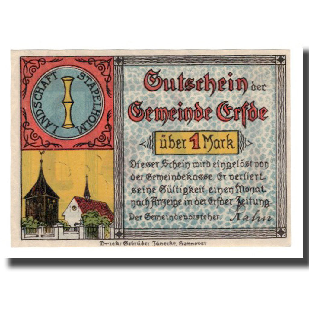 Banknote, Germany, Erfde Gemeinde, 1 Mark, personnage 1, undated (1921)