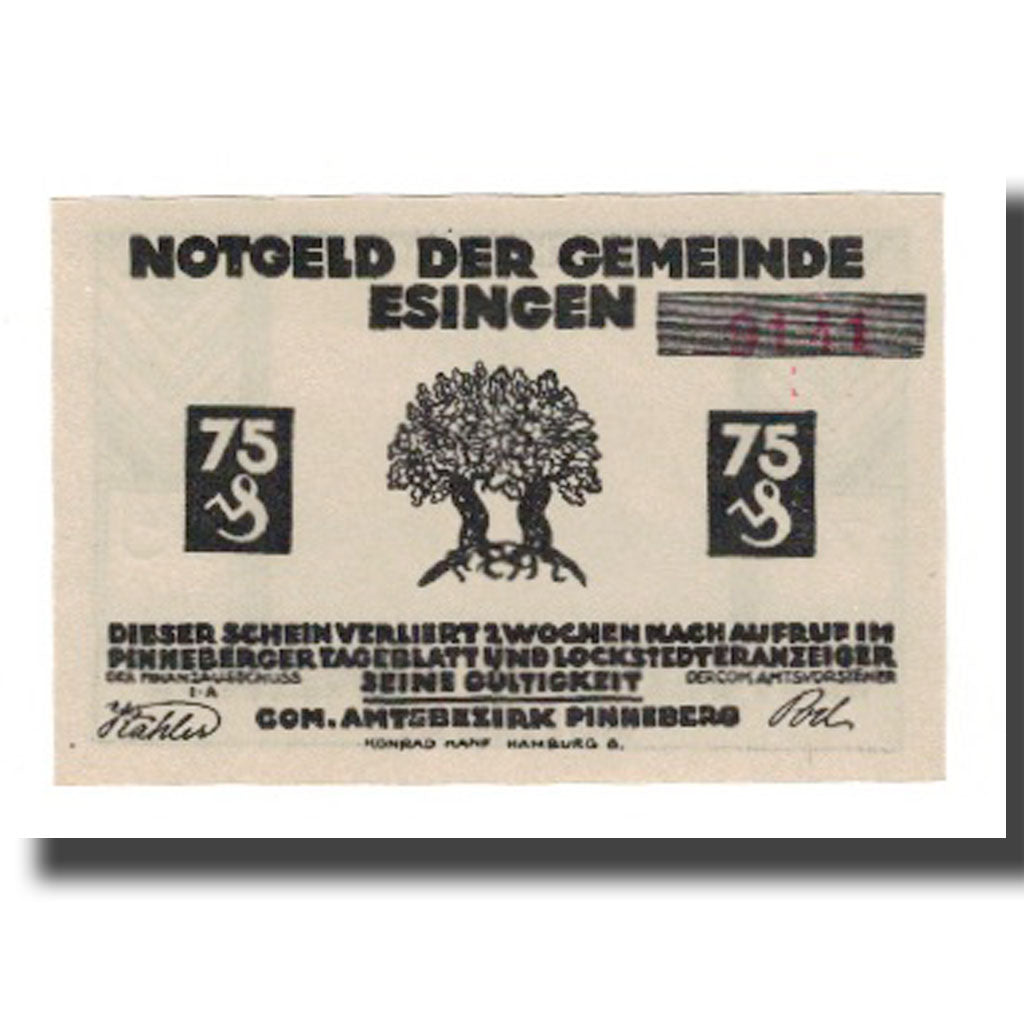 Banknote, Germany, Esingen Gemeinde, 75 Pfennig, personnage 4, 1921, AU(55-58)