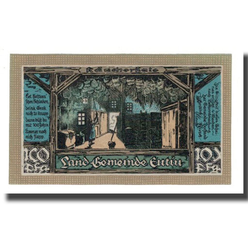 Banknote, Germany, Eutin Land Gemeinde, 100 Pfennig, oiseaux, 1921, AU(55-58)