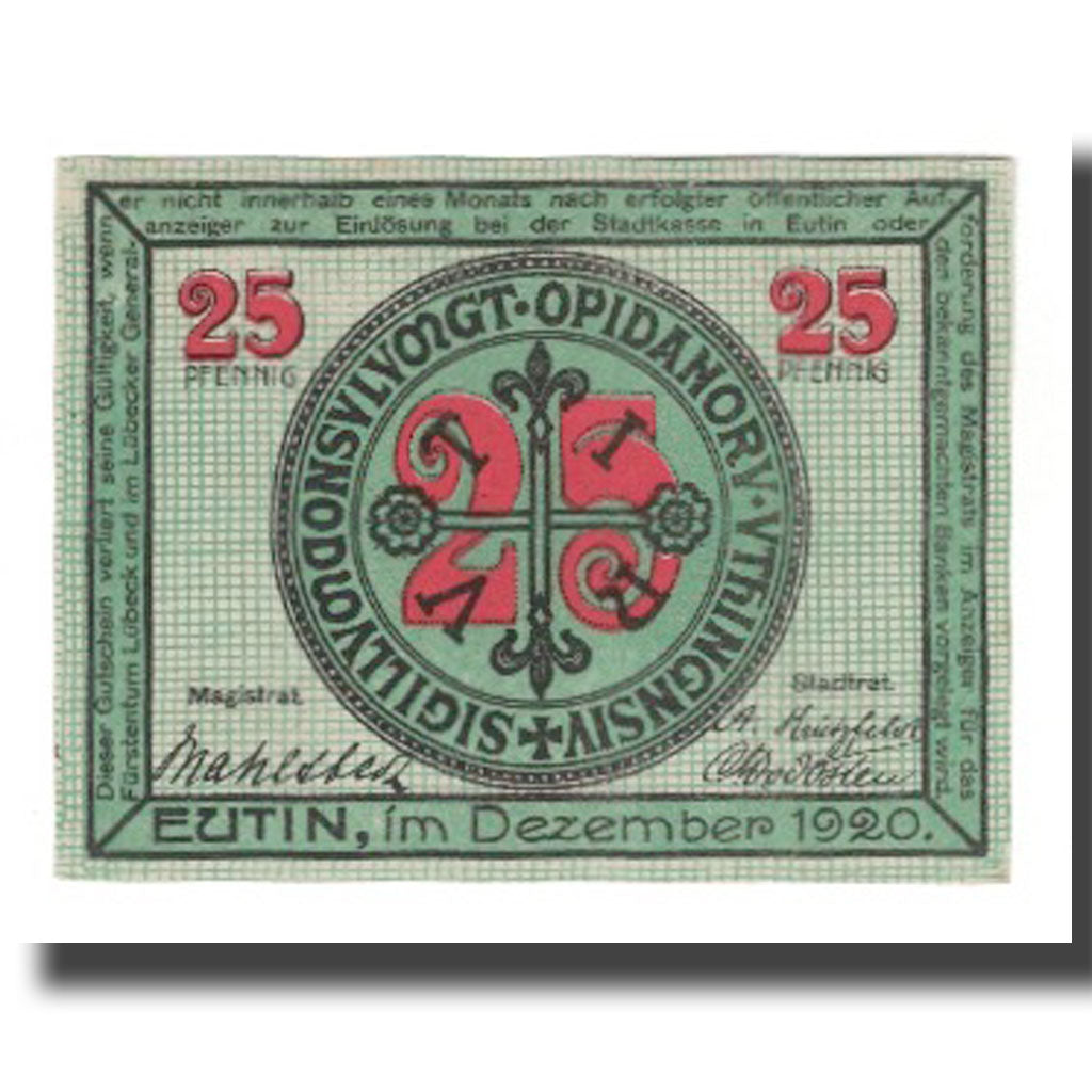 Banknote, Germany, Eutin Stadt, 25 Pfennig, Batiment, 1920, AU(55-58)