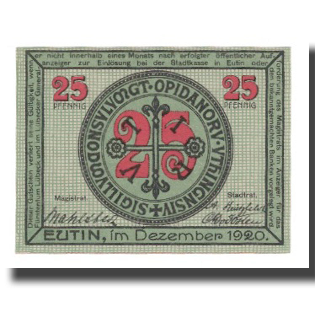 Banknote, Germany, Eutin Stadt, 25 Pfennig, batiment 1, 1920, AU(55-58)