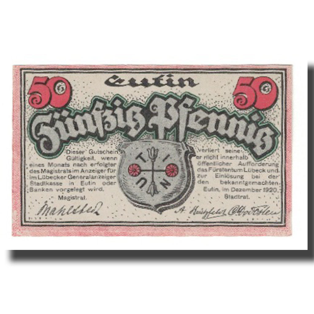 Banknote, Germany, Eutin Stadt, 50 Pfennig, batiment 1, 1920, AU(55-58)