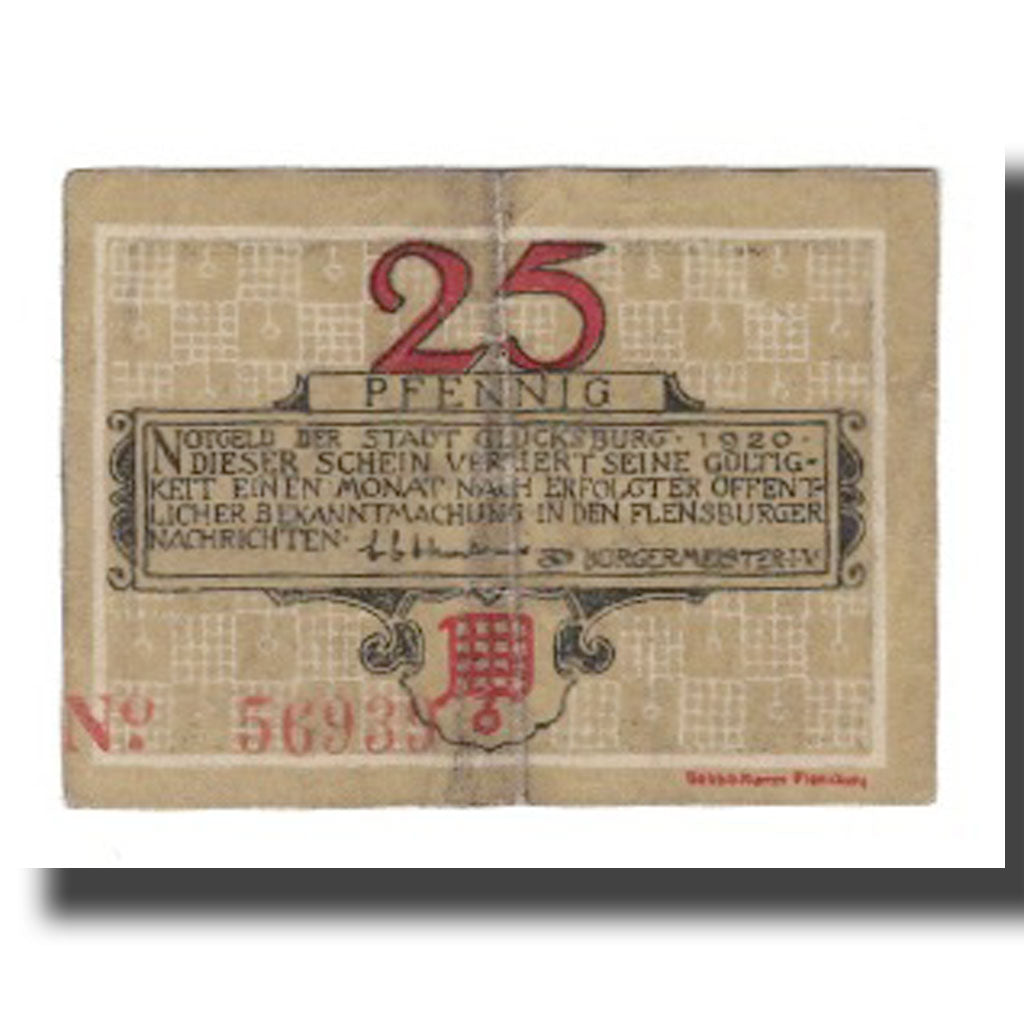 Banconote, Germania, Glücksburg Stadt, 25 Pfennig, château, 1920, BB