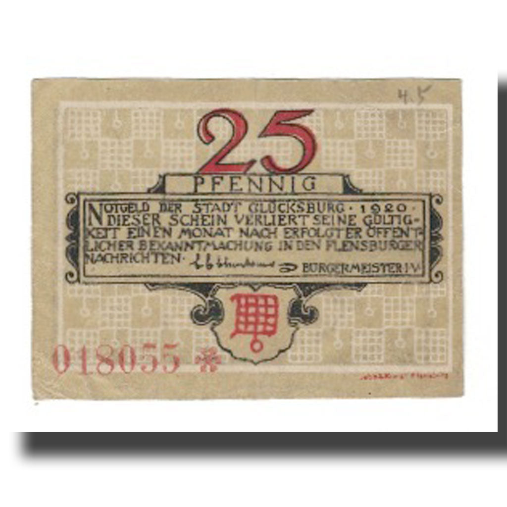Banknote, Germany, Glücksburg Stadt, 25 Pfennig, château, 1920, AU(55-58)
