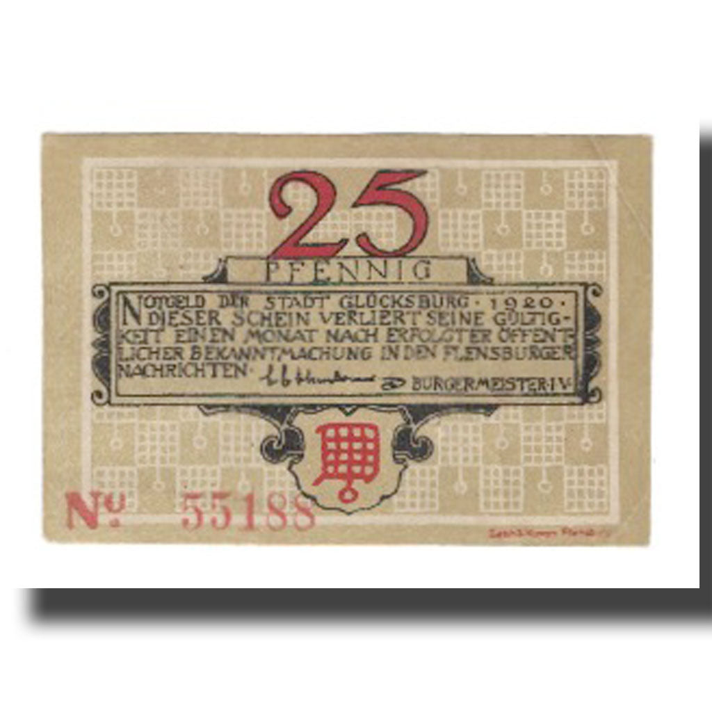 Banconote, Germania, Glücksburg Stadt, 25 Pfennig, chateau 2, 1920, BB+