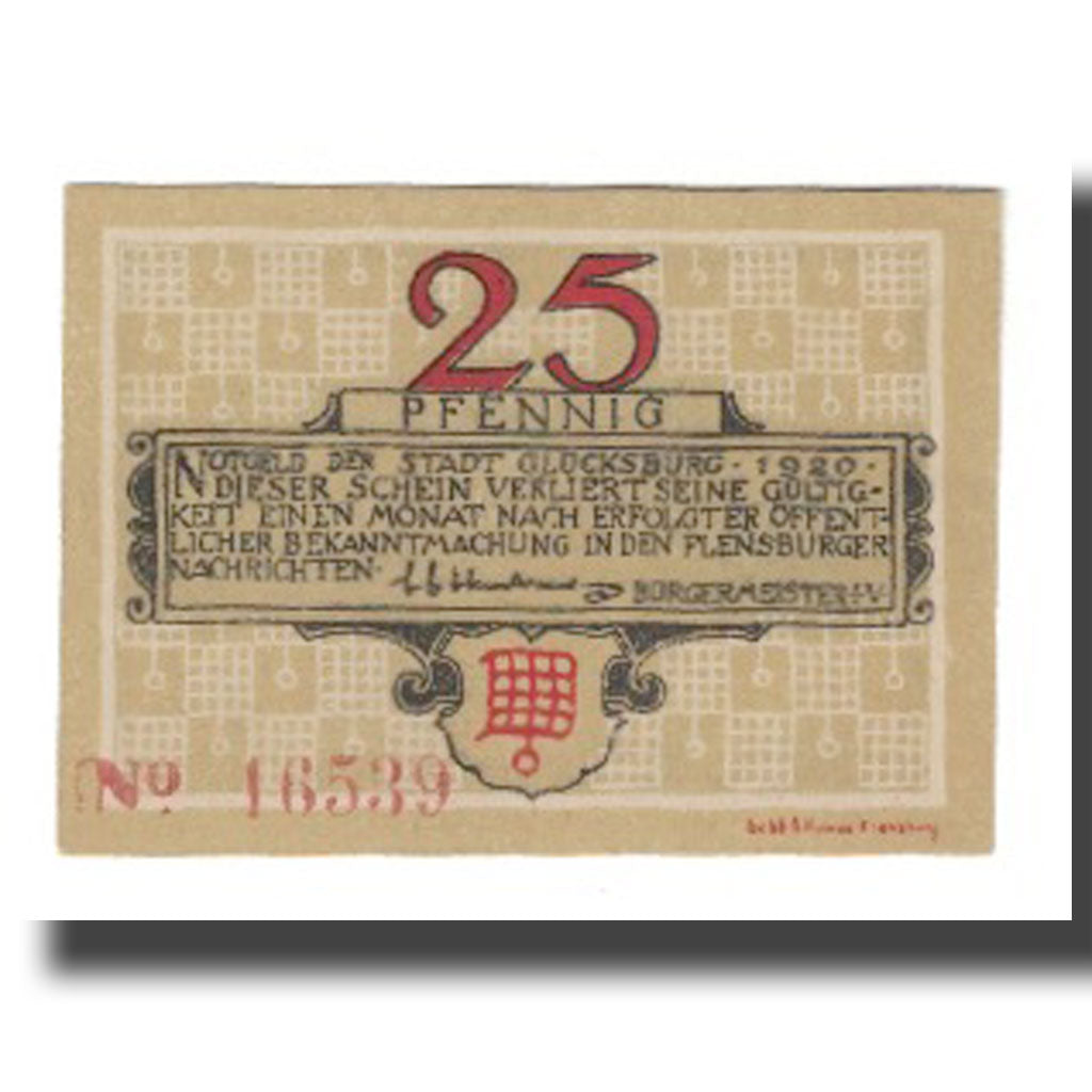 Banknote, Germany, Glücksburg Stadt, 25 Pfennig, chateau 3, 1920, AU(55-58)