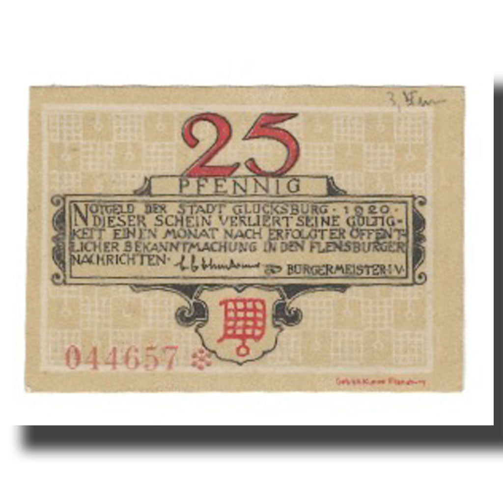 Banknote, Germany, Glücksburg Stadt, 25 Pfennig, chateau 4, 1920, AU(55-58)