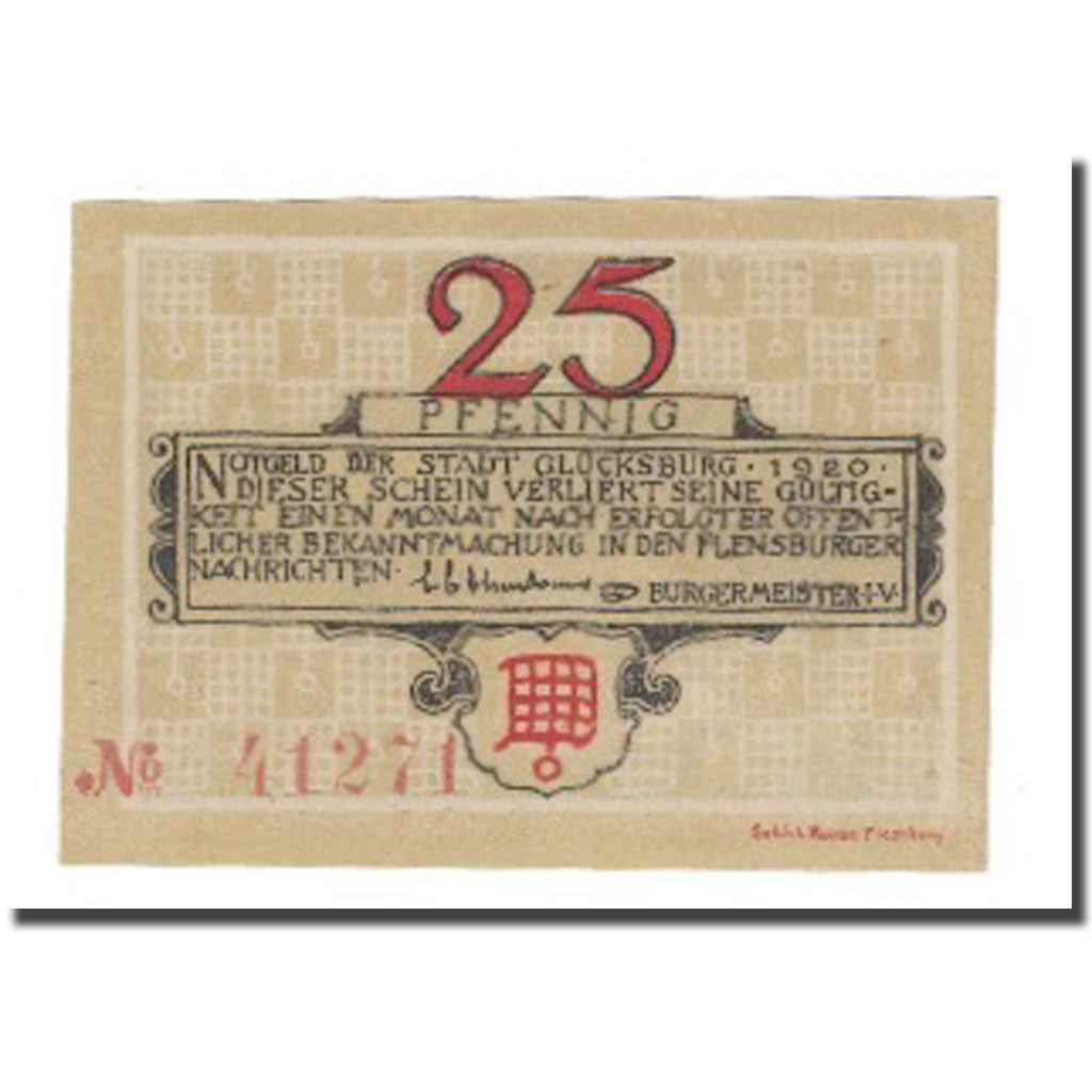Geldschein, Deutschland, Glücksburg Stadt, 25 Pfennig, chateau 5, 1920, VZ