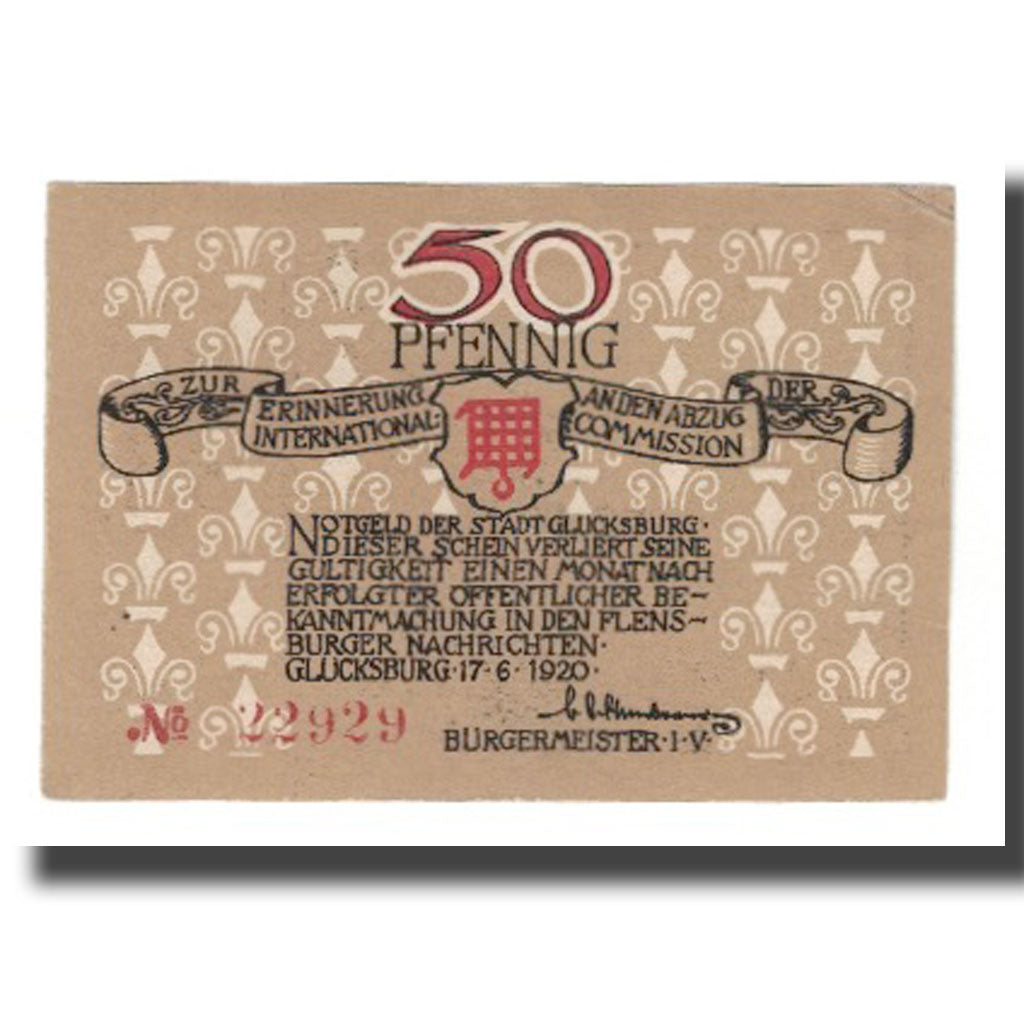 Biljet, Duitsland, Glücksburg Stadt, 50 Pfennig, paysage 1, 1920, TTB+