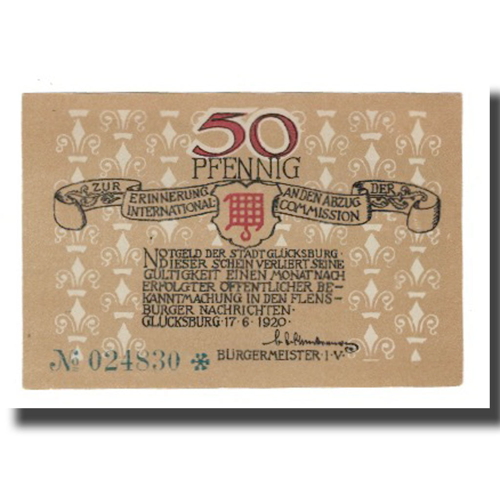 Banknote, Germany, Glücksburg Stadt, 50 Pfennig, paysage 2, 1920, AU(55-58)