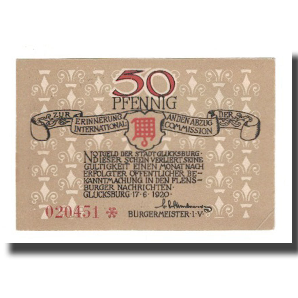Geldschein, Deutschland, Glücksburg Stadt, 50 Pfennig, paysage 5, 1920, VZ