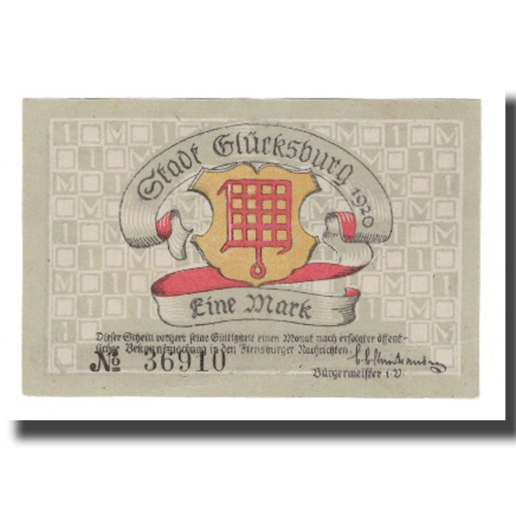 Geldschein, Deutschland, Glücksburg Stadt, 1 Mark, paysage 1, 1920, SS+