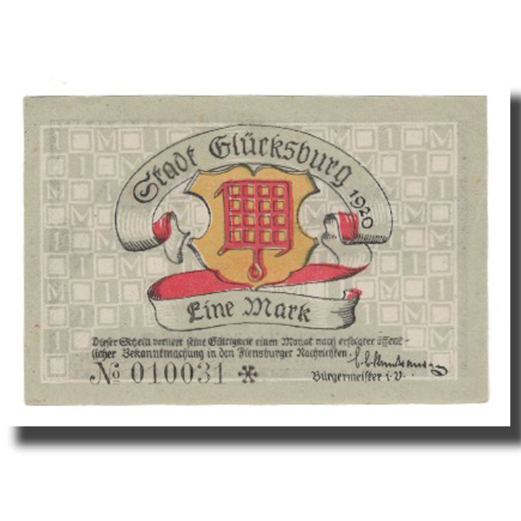 Geldschein, Deutschland, Glücksburg Stadt, 1 Mark, paysage 2, 1920, VZ