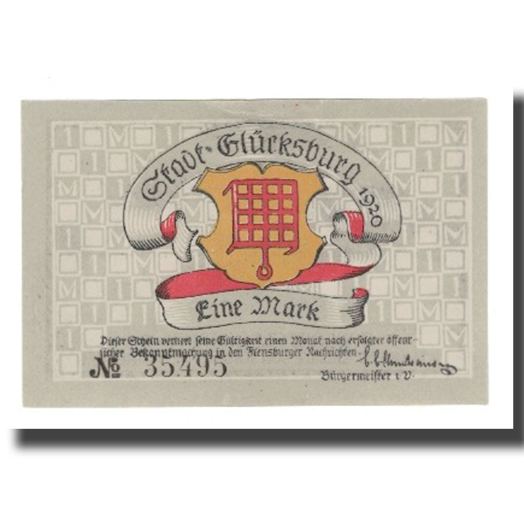 Banconote, Germania, Glücksburg Stadt, 1 Mark, paysage 5, 1920, SPL-