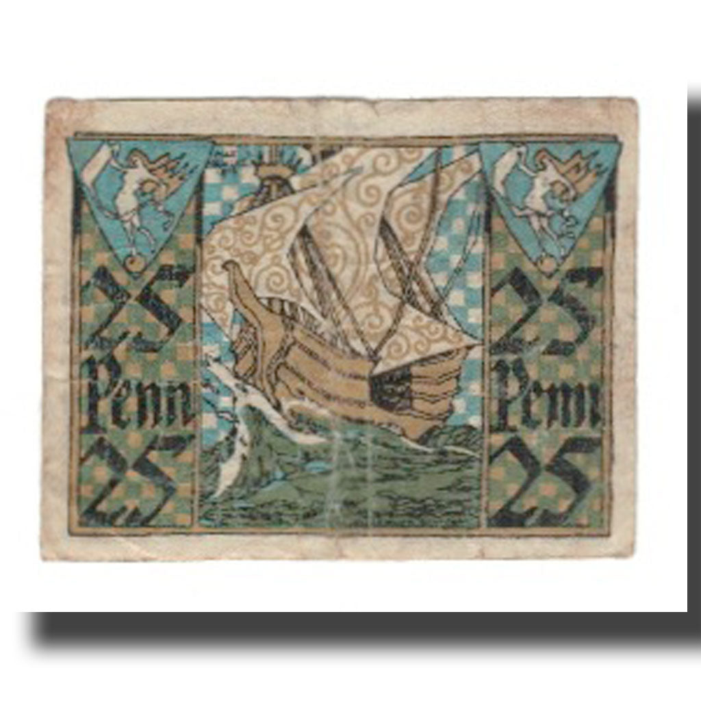 Geldschein, Deutschland, Glückstadt Stadt, 25 Pfennig, bateau, 1919