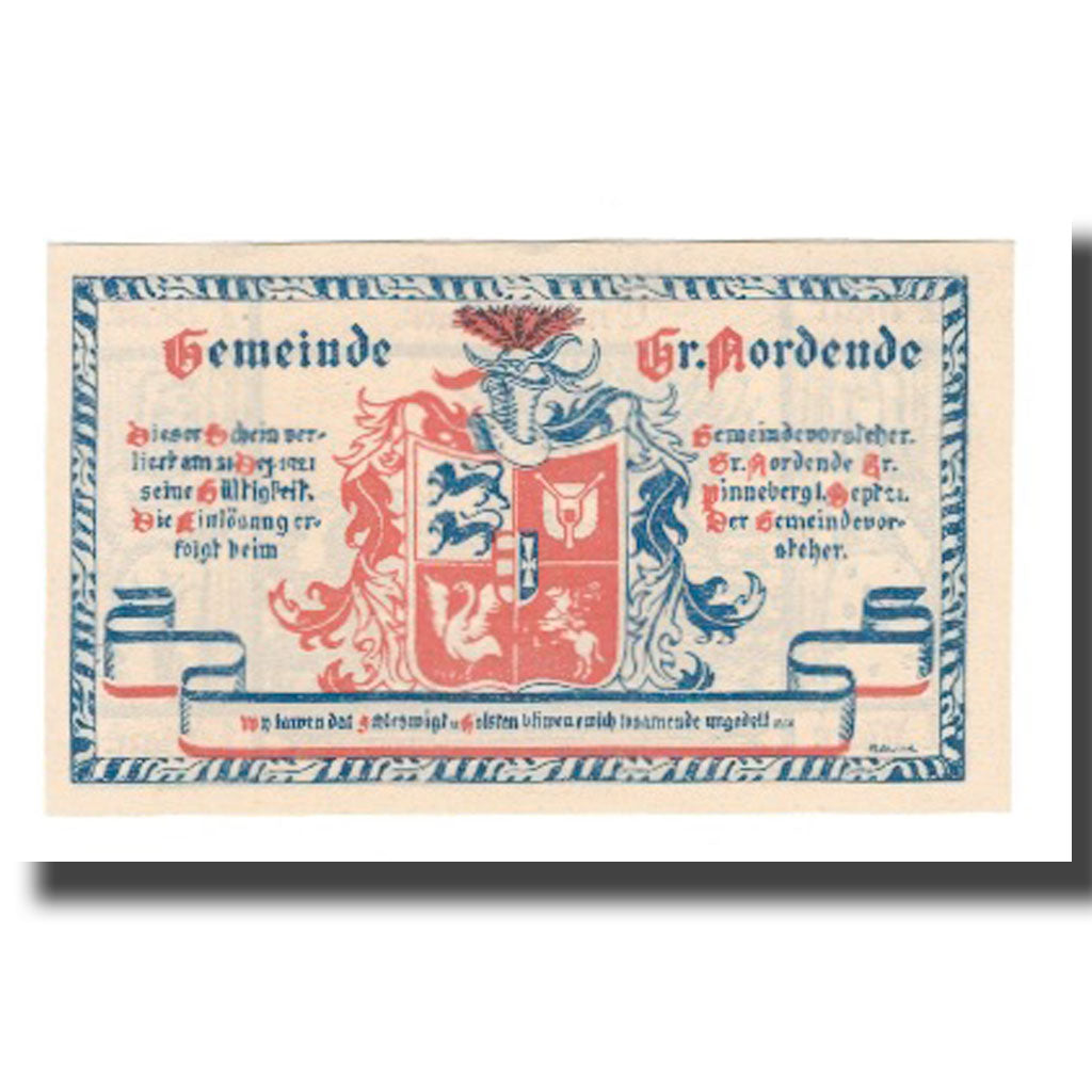 Geldschein, Deutschland, Groß Nordende Gemeinde, 1 Mark, Vaches, 1921