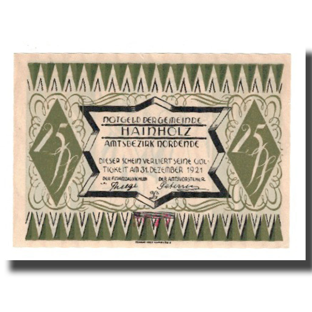 Geldschein, Deutschland, Hainholz Gemeinde, 25 Pfennig, personnage 1, 1921