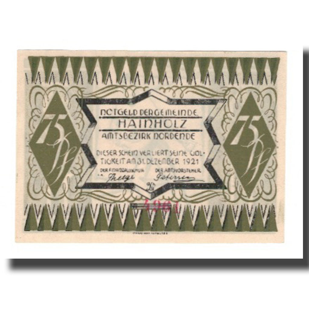 Geldschein, Deutschland, Hainholz Gemeinde, 75 Pfennig, personnage 3, 1921
