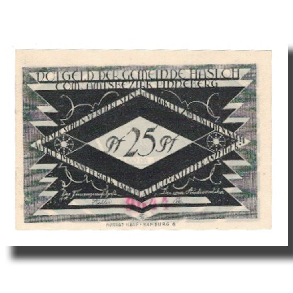 Banknote, Germany, Hasloh Gemeinde, 25 Pfennig, personnage, 1921, AU(55-58)