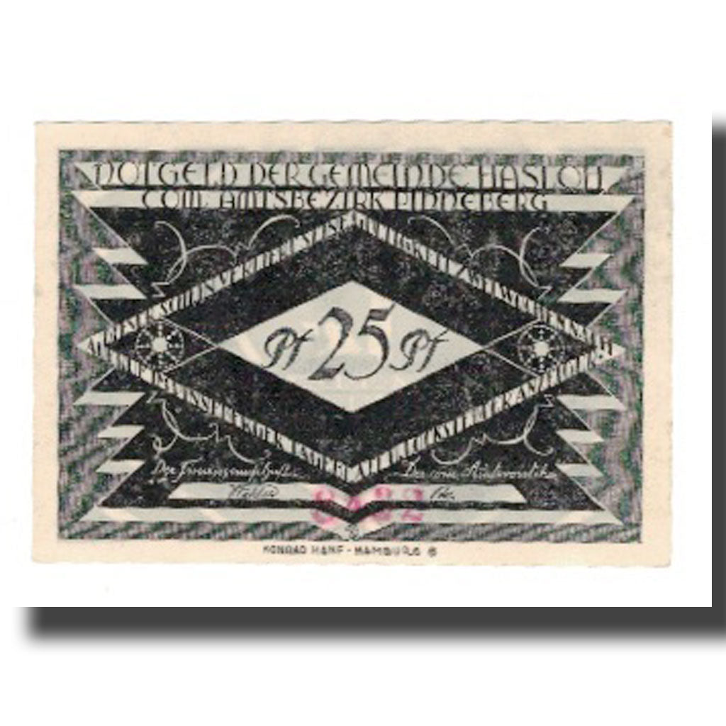 Nota, Alemanha, Hasloh Gemeinde, 25 Pfennig, personnage 1, 1921, AU(55-58)