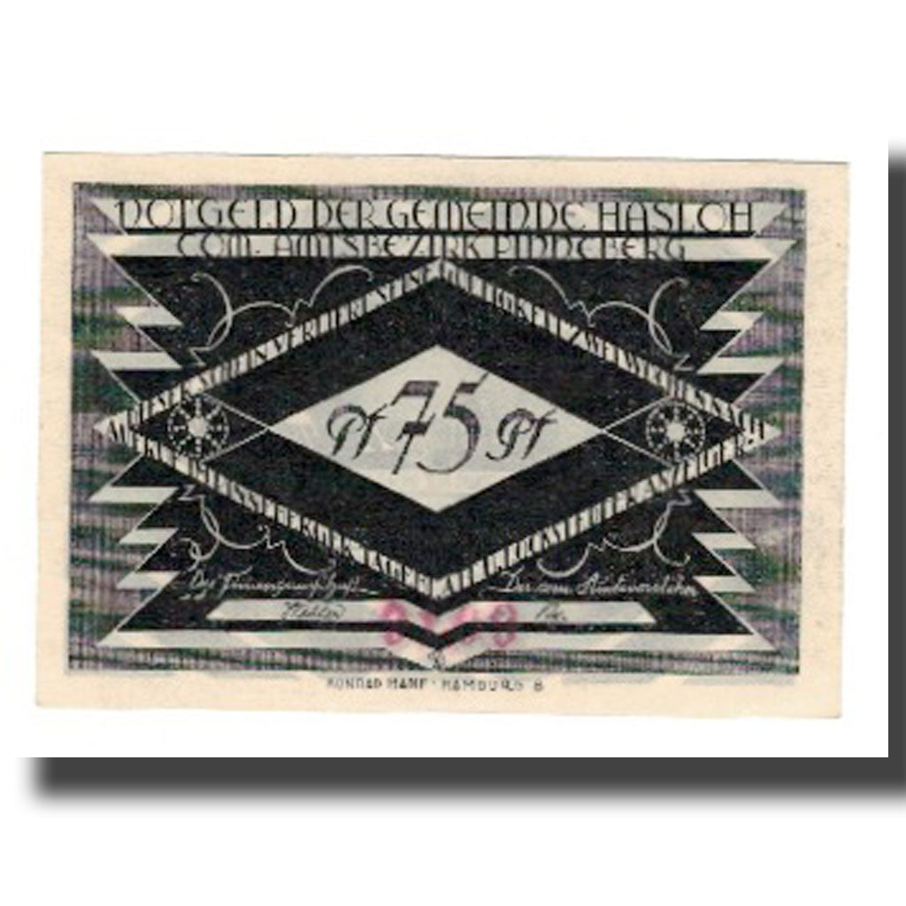 Nota, Alemanha, Hasloh Gemeinde, 75 Pfennig, personnage 1, 1921, AU(55-58)