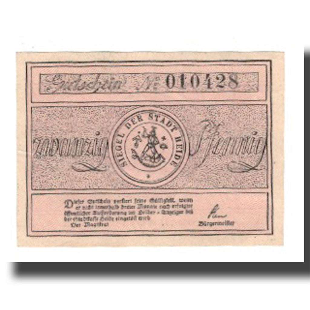Banconote, Germania, Heide Stadt, 20 Pfennig, personnage 1, undated (1921)