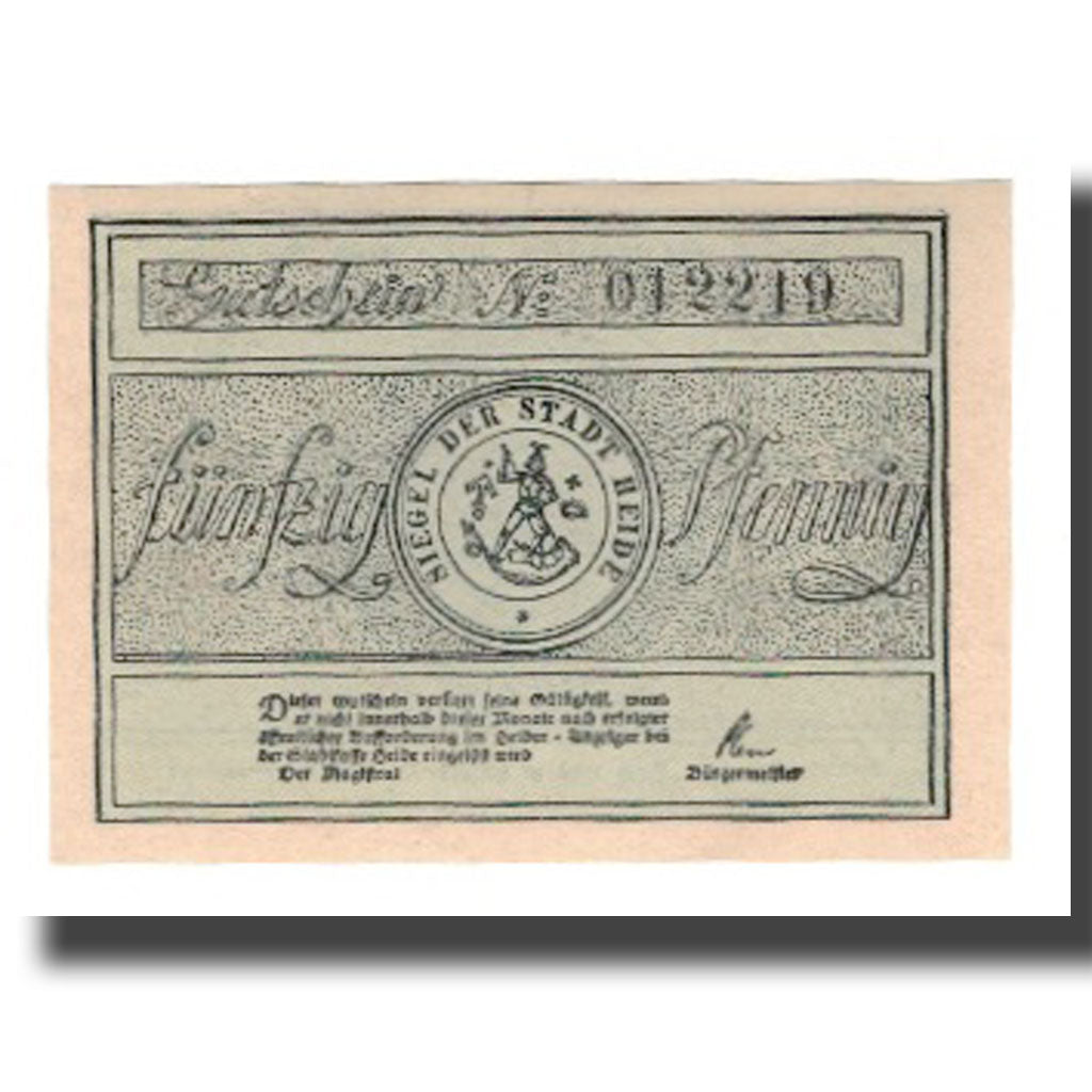 Banknote, Germany, Heide Stadt, 50 Pfennig, personnage, undated (1921)