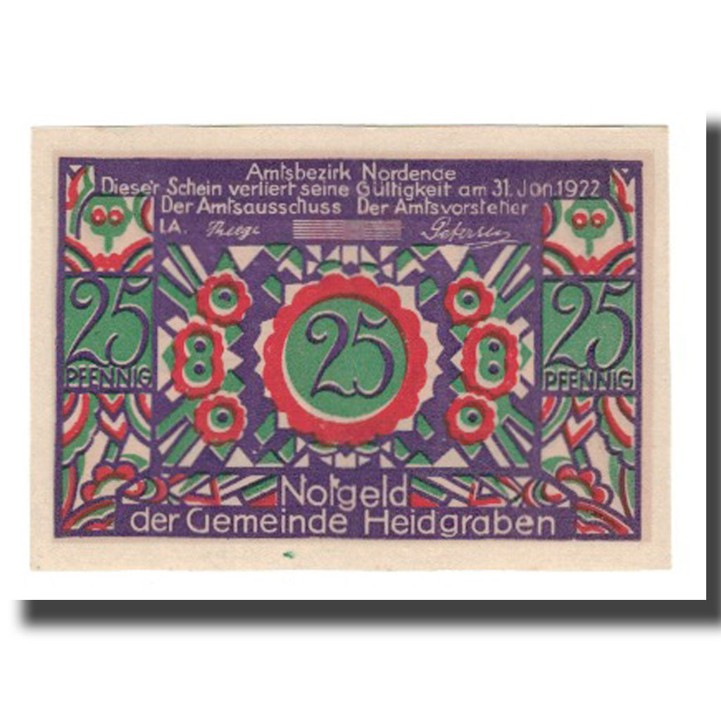 Banknote, Germany, Heidgraben Gemeinde, 25 Pfennig, personnage, 1922