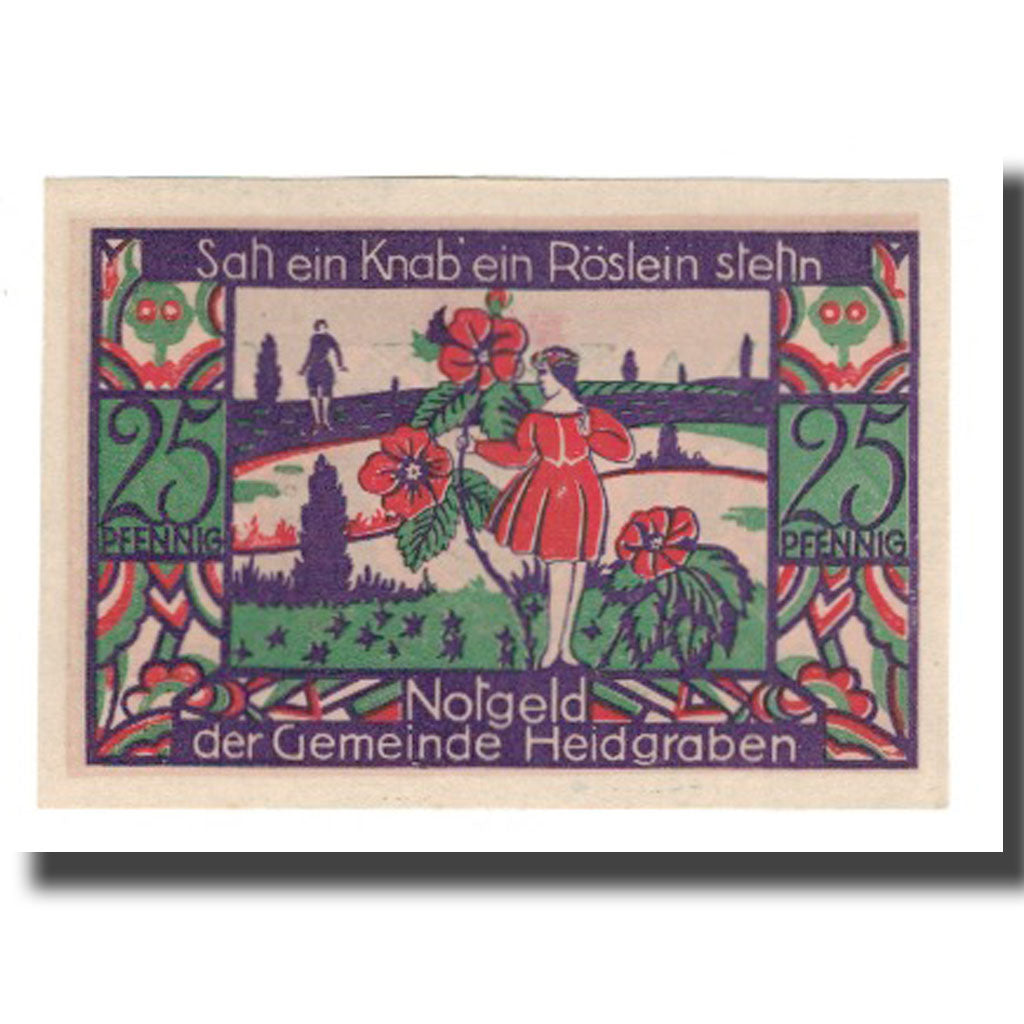 Banknote, Germany, Heidgraben Gemeinde, 25 Pfennig, personnage, 1922