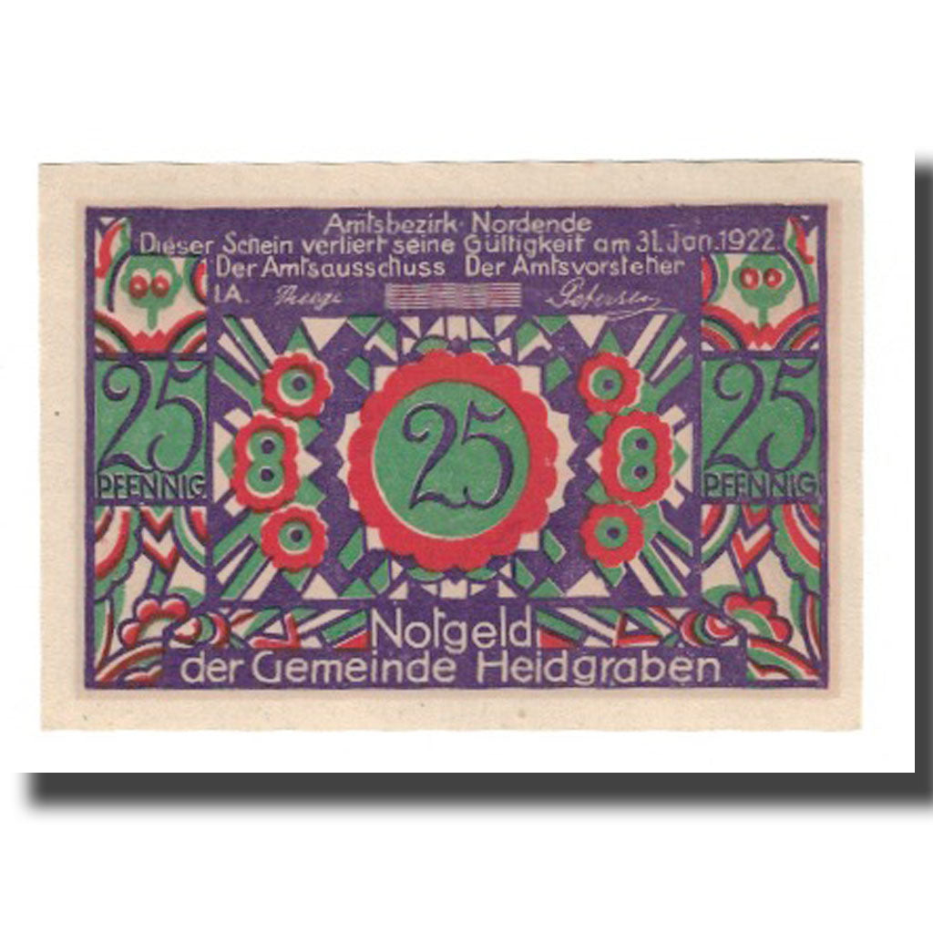 Banknote, Germany, Heidgraben Gemeinde, 25 Pfennig, Fleur, 1922, 1922-12-31