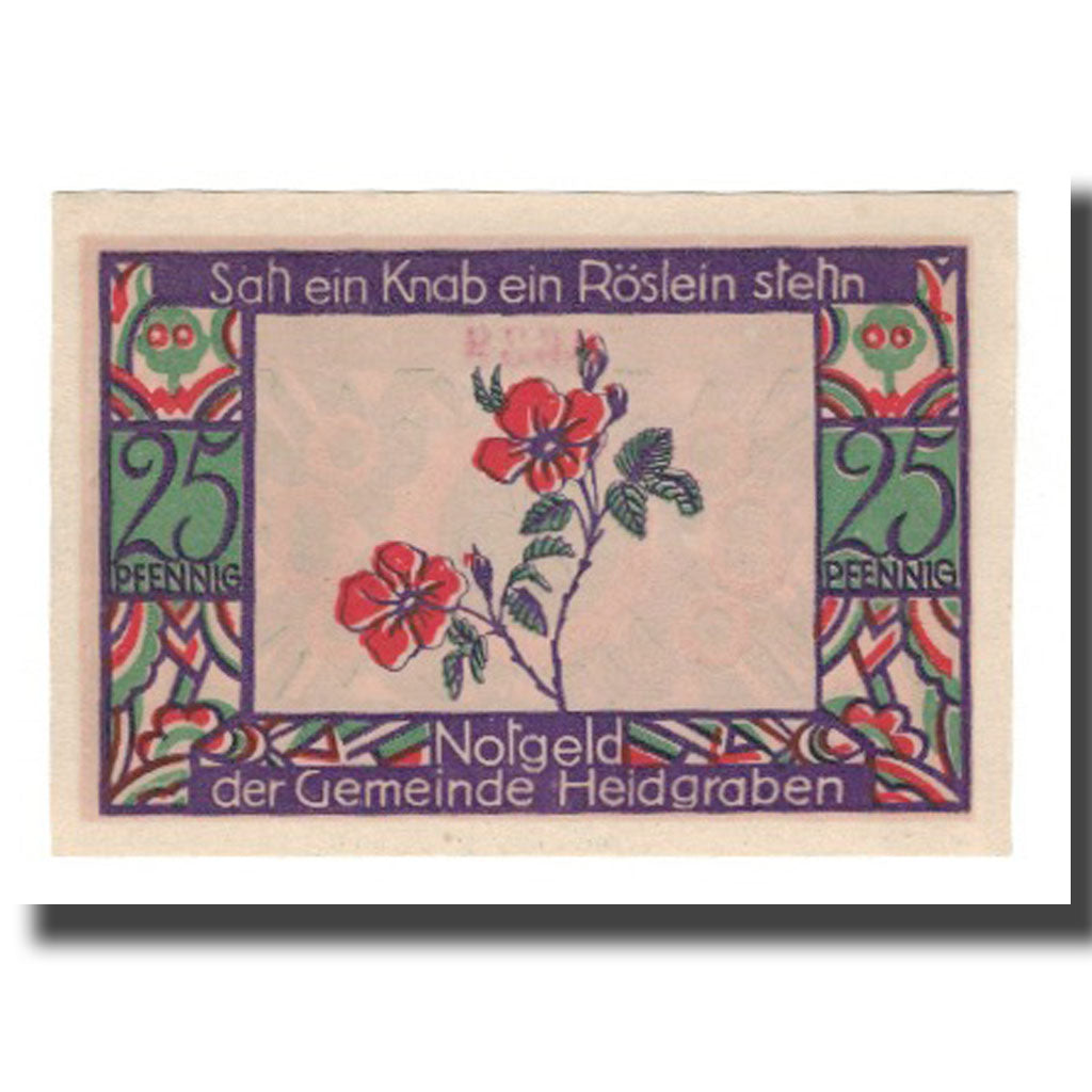 Banknote, Germany, Heidgraben Gemeinde, 25 Pfennig, Fleur, 1922, 1922-12-31