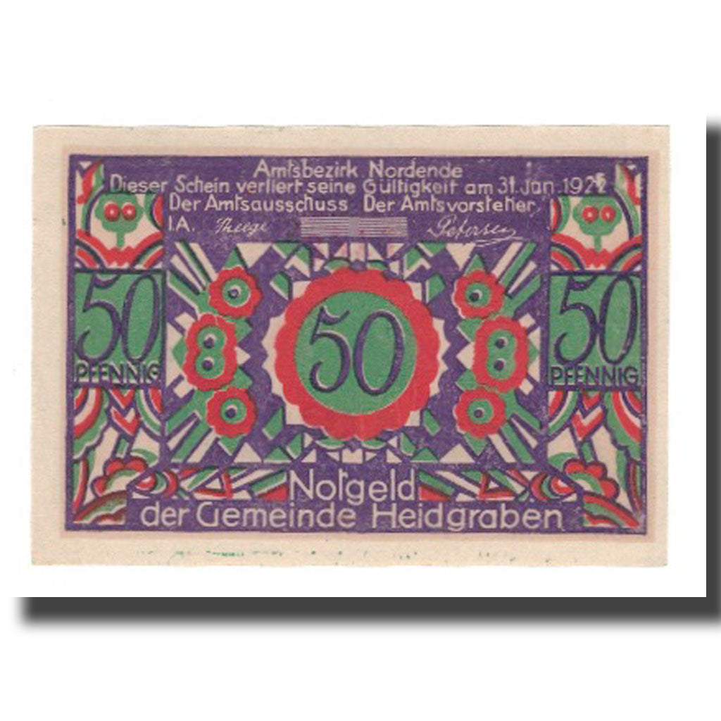 Nota, Alemanha, Heidgraben Gemeinde, 50 Pfennig, personnage, 1922, 1922-12-31