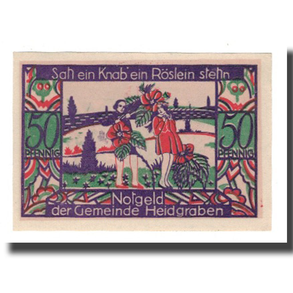 Nota, Alemanha, Heidgraben Gemeinde, 50 Pfennig, personnage, 1922, 1922-12-31