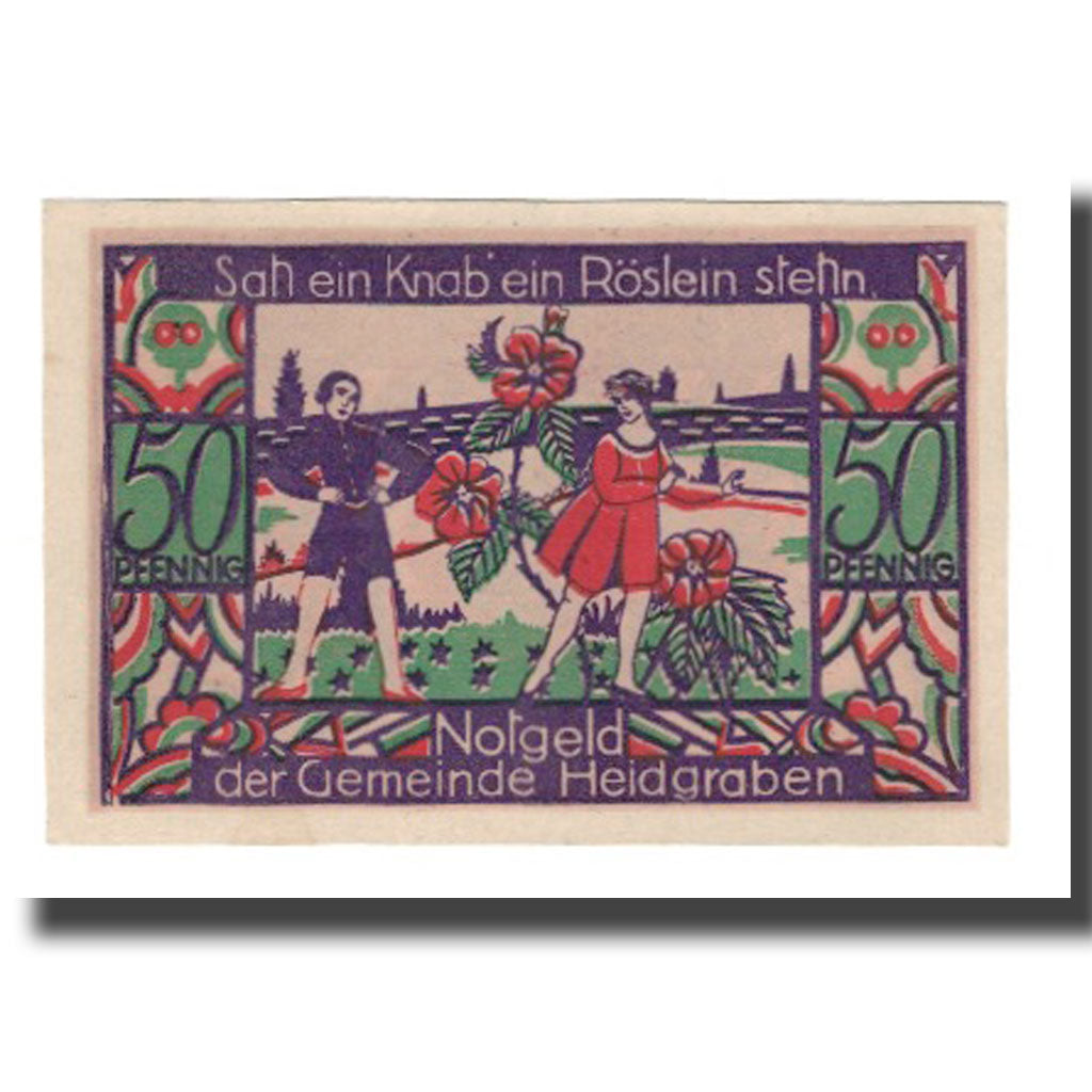 Banconote, Germania, Heidgraben Gemeinde, 50 Pfennig, personnage 1, 1922