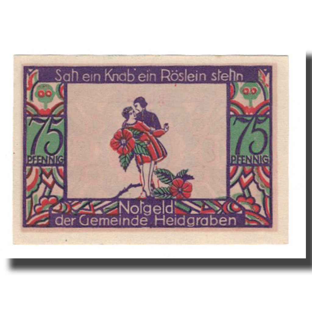 Nota, Alemanha, Heidgraben Gemeinde, 75 Pfennig, personnage, 1922, 1922-12-31