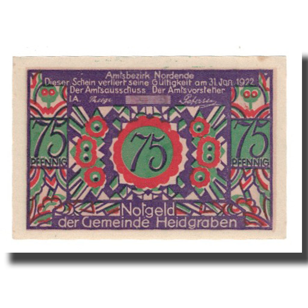 Banknote, Germany, Heidgraben Gemeinde, 75 Pfennig, personnage 1, 1922
