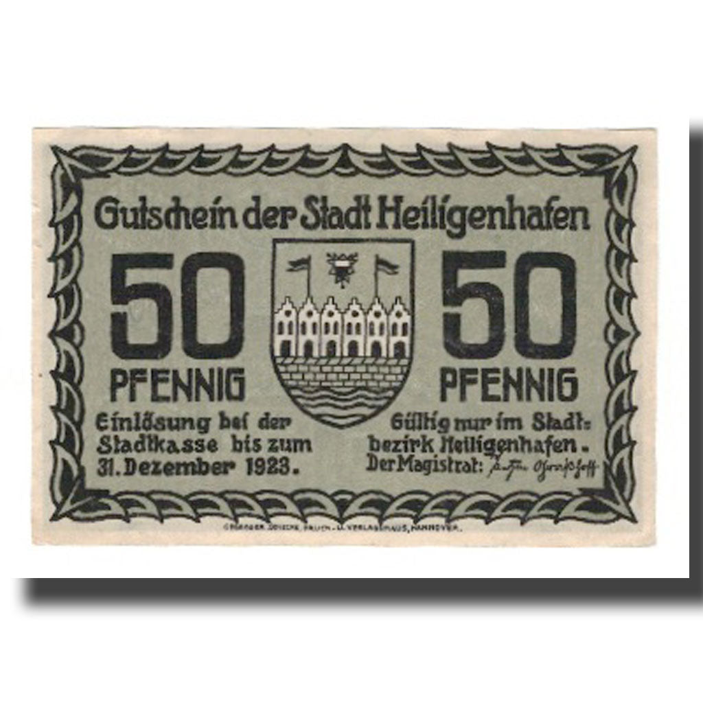 Nota, Alemanha, Heiligenhafen Stadt, 50 Pfennig, rue, 1923, 1923-12-31