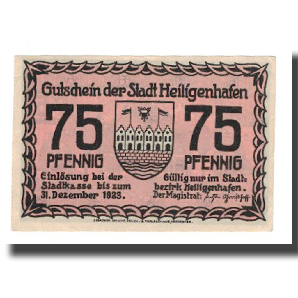 Banknote, Germany, Heiligenhafen Stadt, 75 Pfennig, Batiment, 1923, 1923-12-31