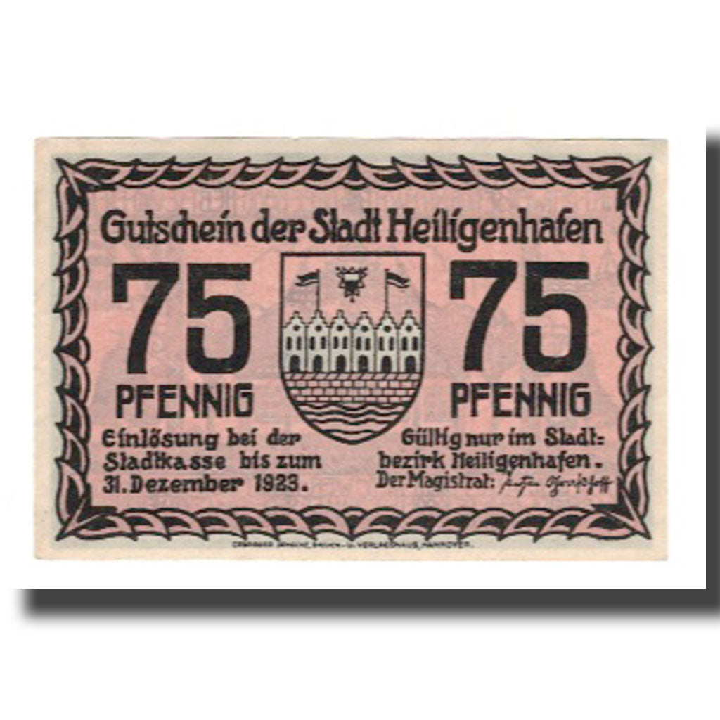Banknote, Germany, Heiligenhafen Stadt, 75 Pfennig, batiment 1, 1923