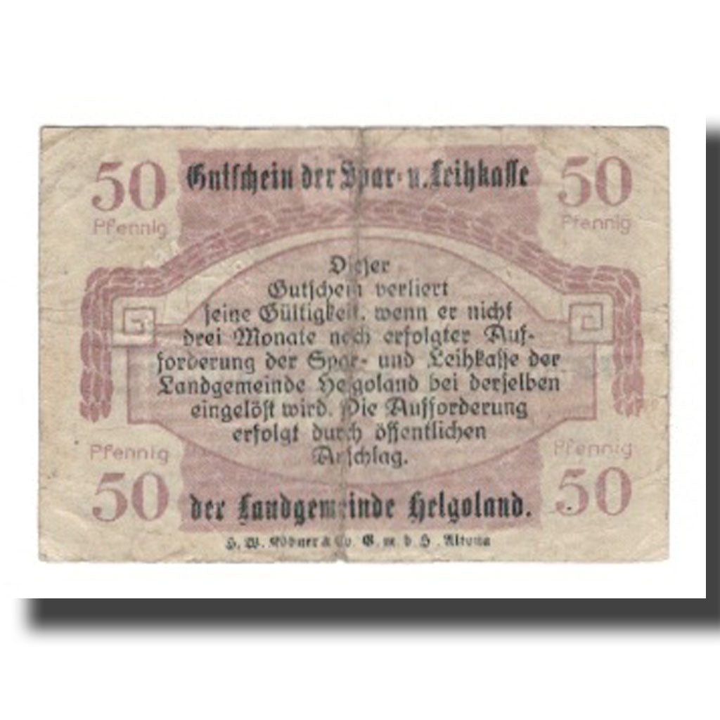 Banconote, Germania, Helgoland Spar & Leihkasse der Landgemeinde, 50 Pfennig