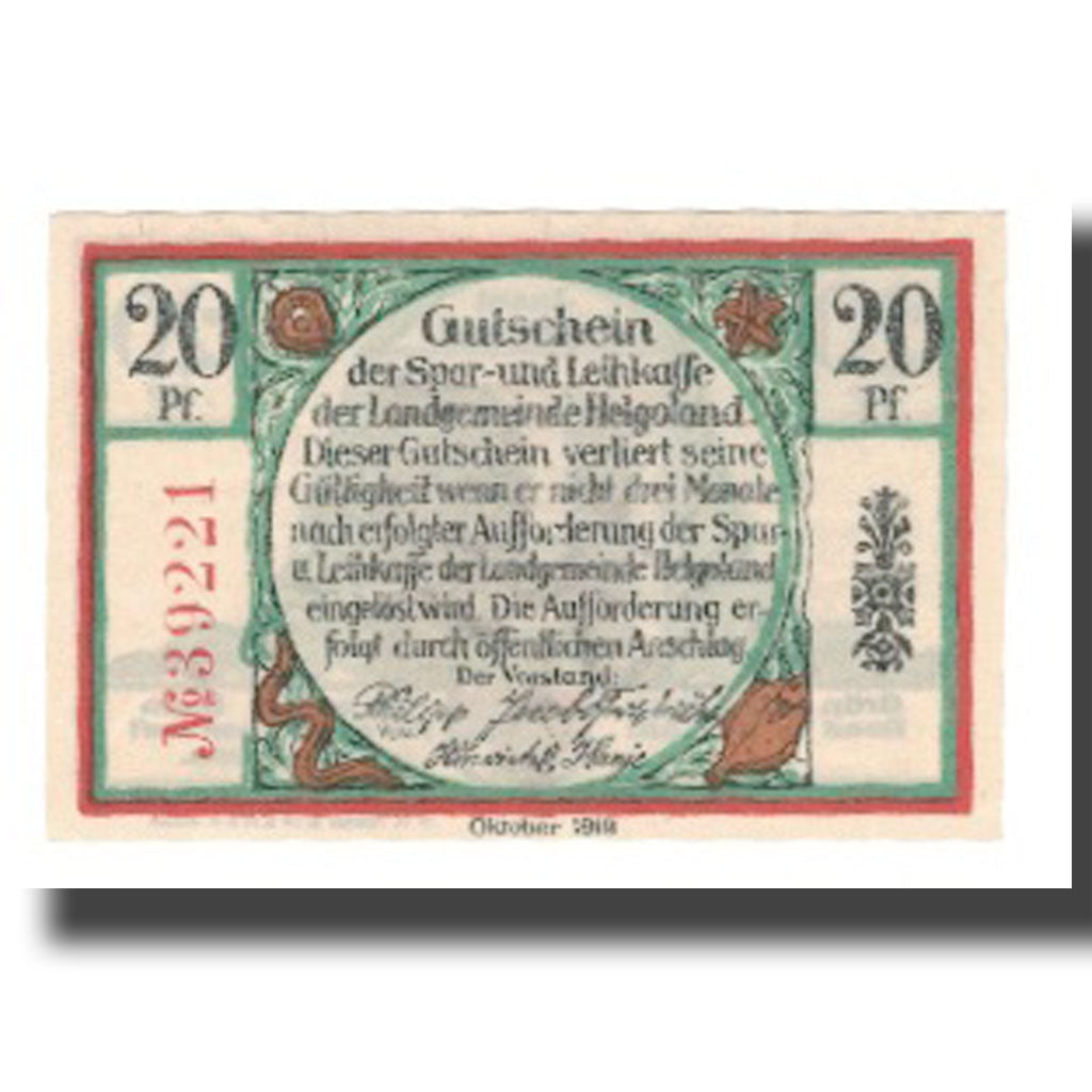 Banknote, Germany, Helgoland Spar & Leihkasse der Landgemeinde, 20 Pfennig