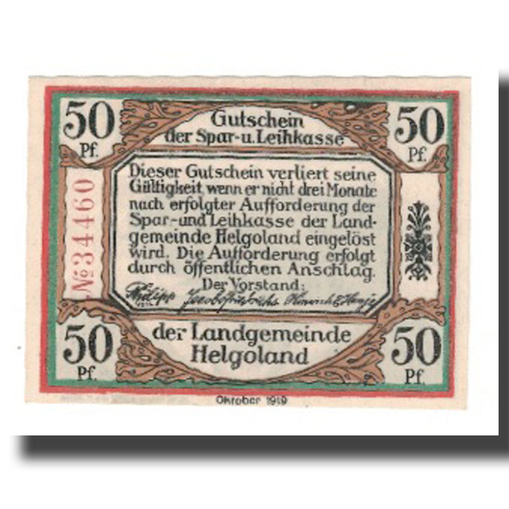 Banknote, Germany, Helgoland Spar & Leihkasse der Landgemeinde, 50 Pfennig
