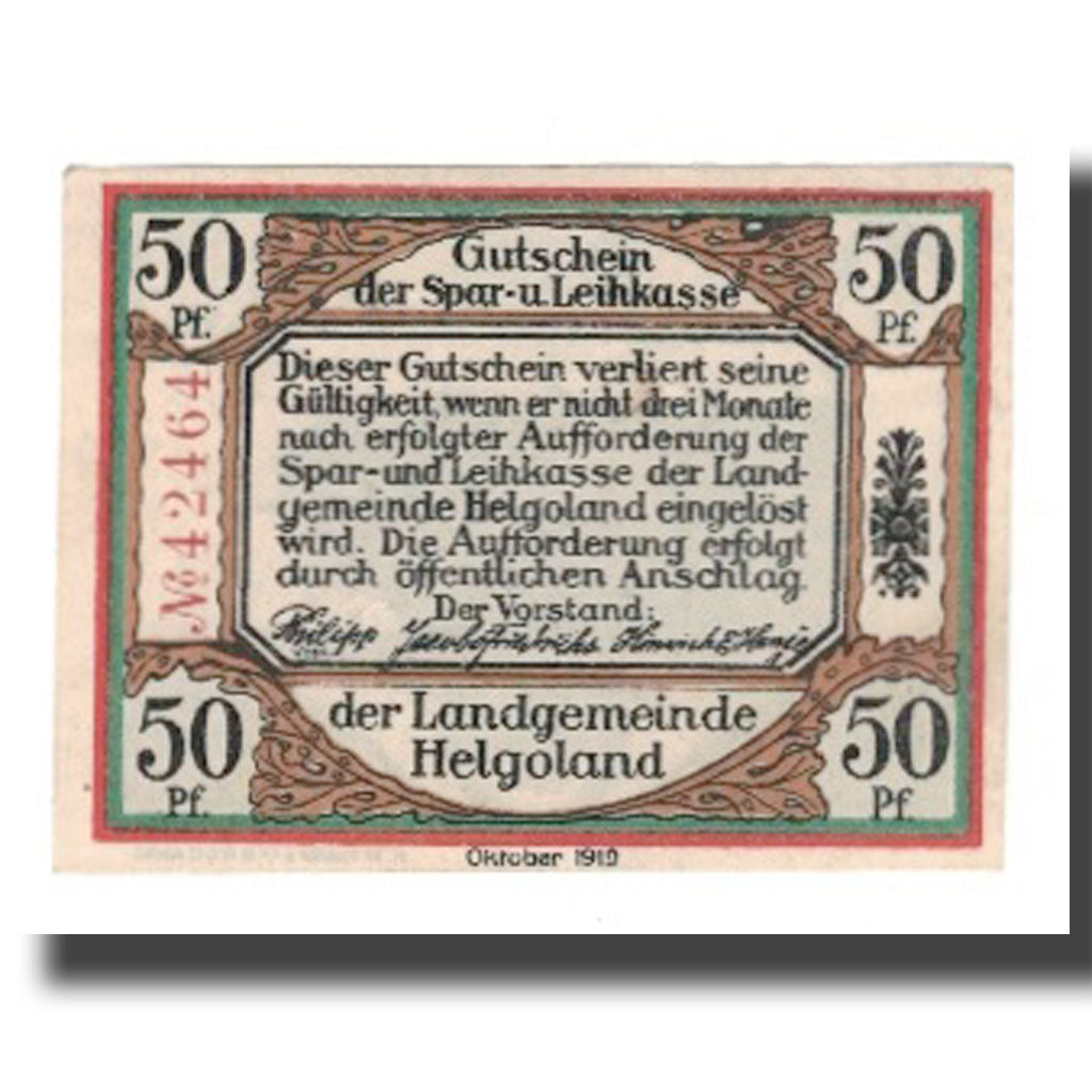 Banknote, Germany, Helgoland Spar & Leihkasse der Landgemeinde, 50 Pfennig