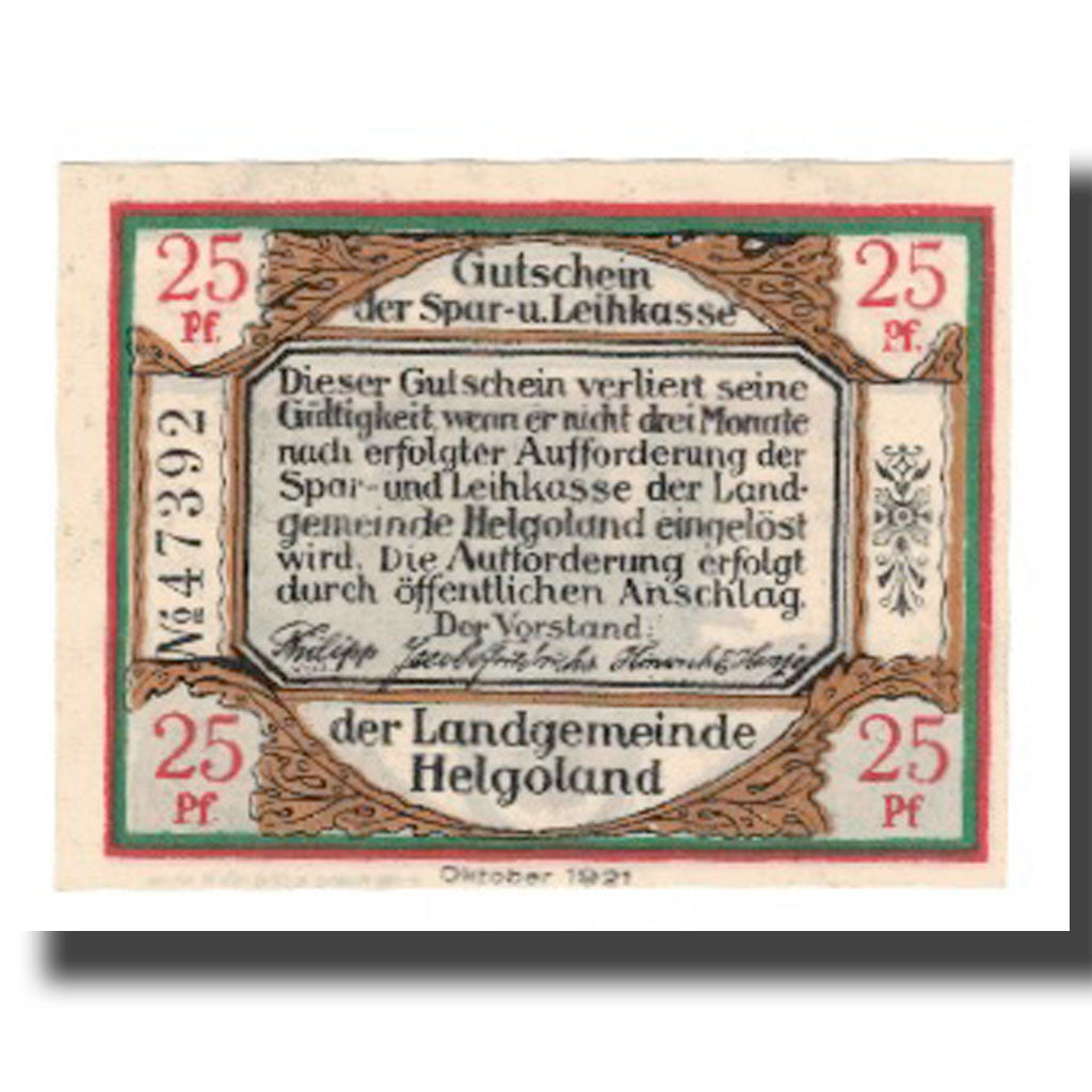 Banknote, Germany, Helgoland Spar & Leihkasse der Landgemeinde, 25 Pfennig