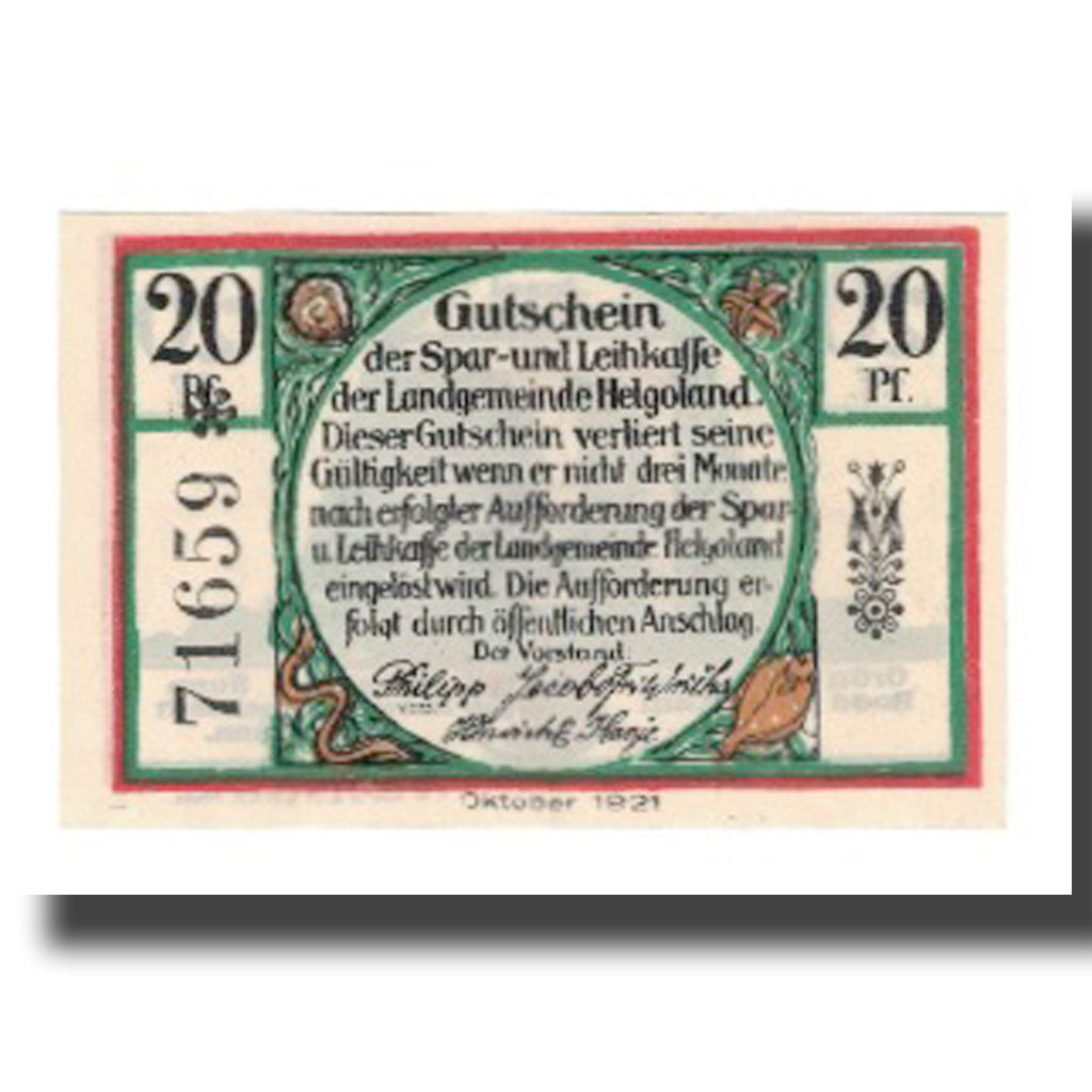 Banknote, Germany, Helgoland Spar & Leihkasse der Landgemeinde, 20 Pfennig