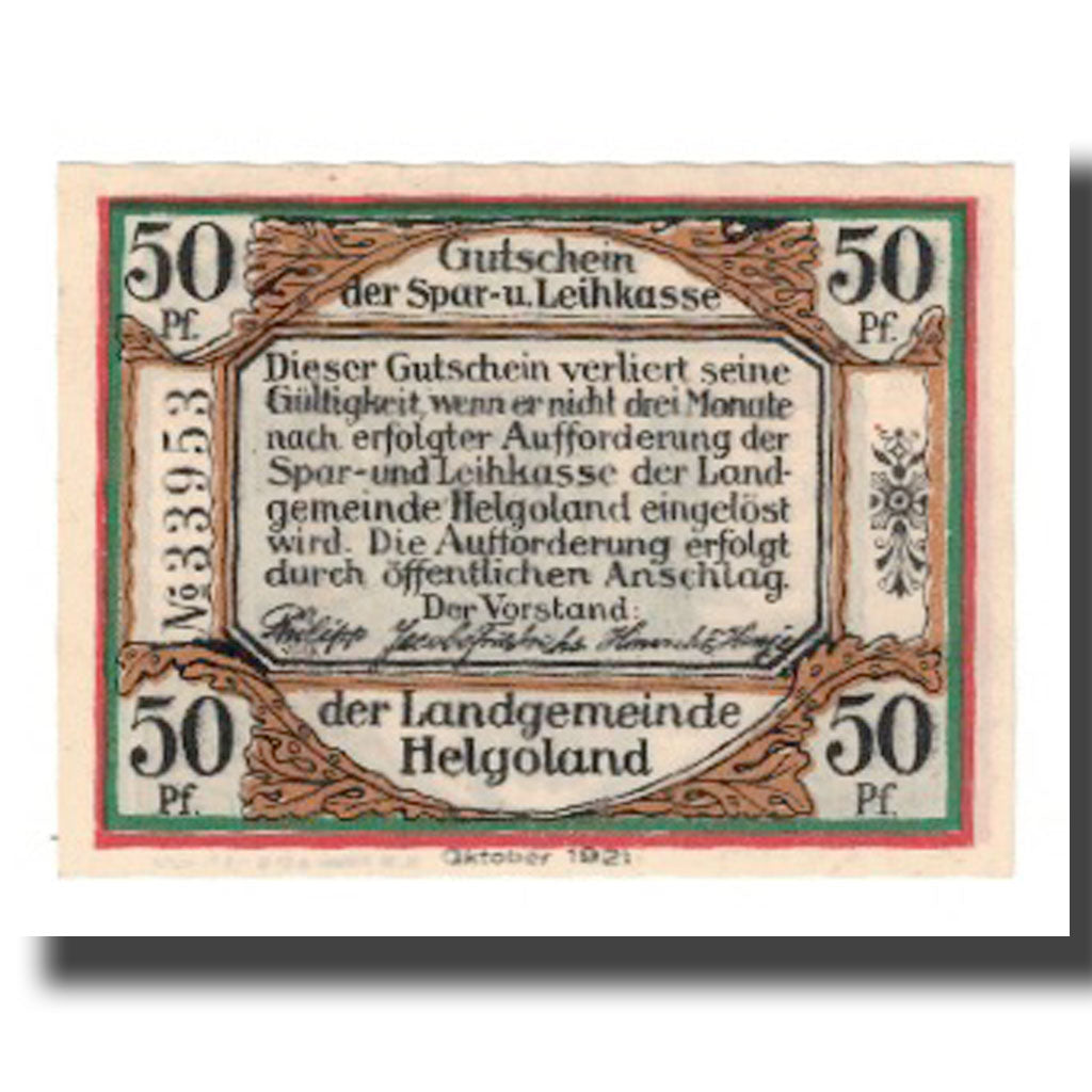 Banknote, Germany, Helgoland Spar & Leihkasse der Landgemeinde, 50 Pfennig